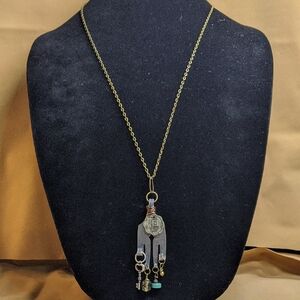 Artisan Crafted Necklace Made From Silver Fork, Copper Wire, Coin & Key Charms